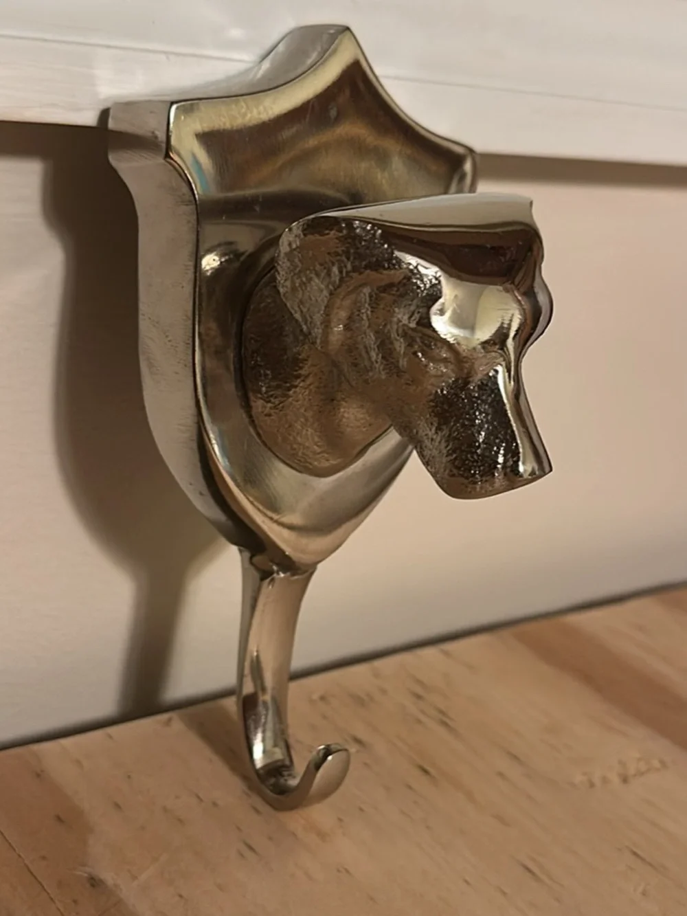 Polished Silver Nickel Cast Dog Head Wall Hook & Pet Leash Holder 6” x 3”
